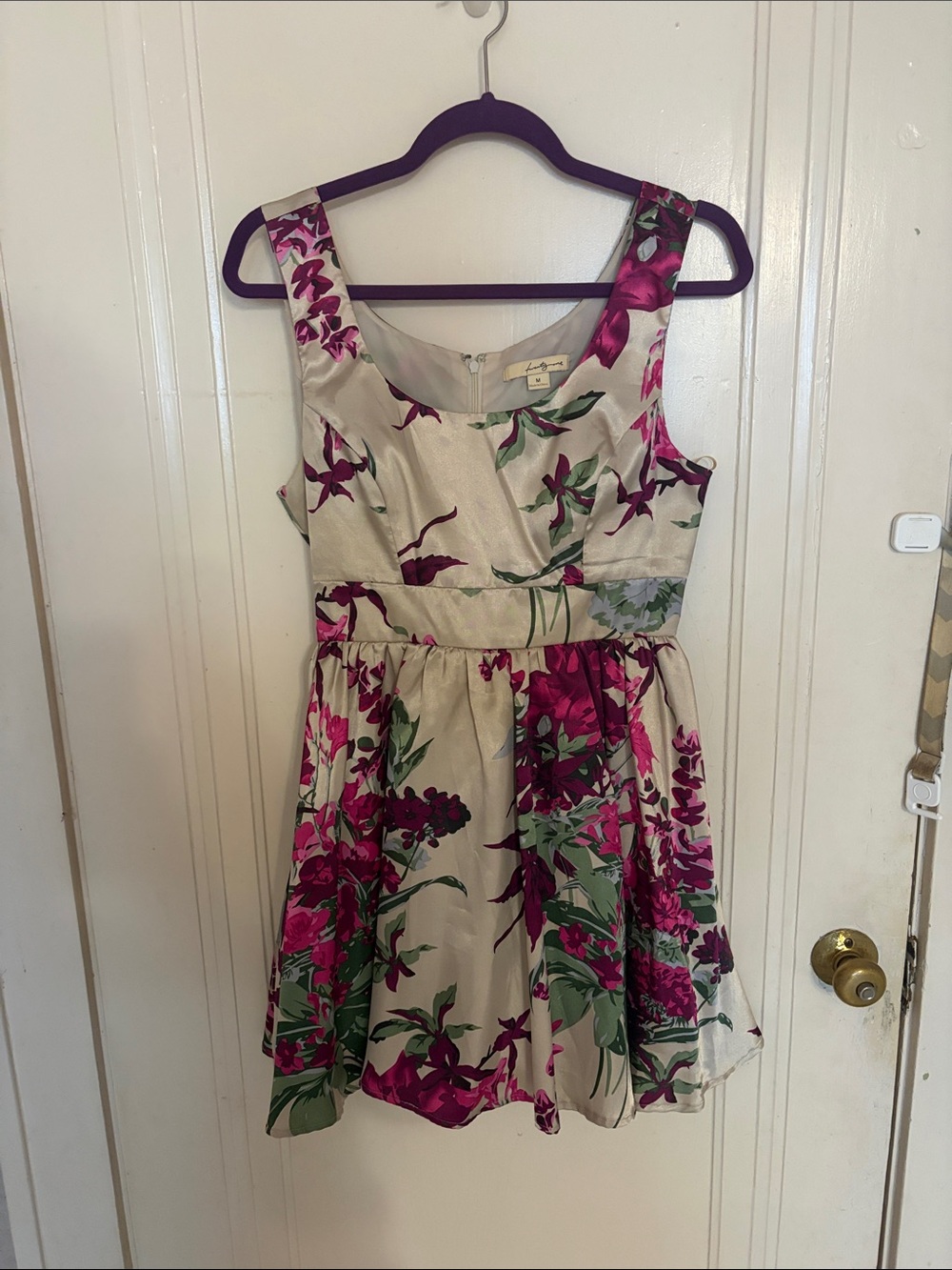 Early 2000s Forever 21 Cream Mini Dress with Pink Floral Print